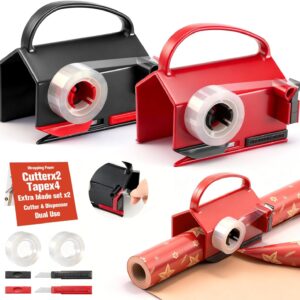 CUZNYAX 2 Pack Wrapping Paper Cutter Slider with Tape Dispenser